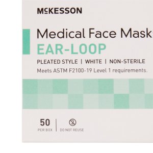 Procedure Mask McKesson Pleated Earloops One Size Fits Most White NonSterile ASTM Level 1 Adult