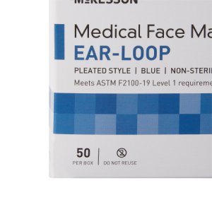 Procedure Mask McKesson Pleated Earloops One Size Fits Most Blue NonSterile ASTM Level 1 Adult