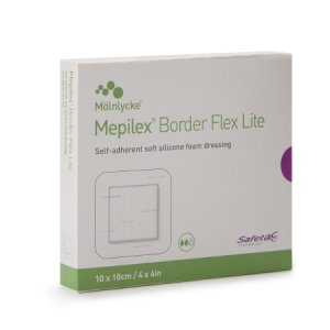Silicone Foam Dressing Mepilex   Border Flex Lite 4 X 4 Inch Square Adhesive with Border Sterile