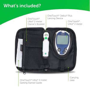 Blood Glucose Meter Kit OneTouch Ultra 2 5 Seconds Up to 500 Results No Coding Required