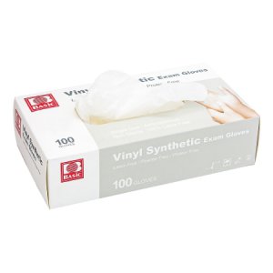 Exam Glove Basic   Small NonSterile Vinyl Standard Cuff Length Smooth White Not Rated