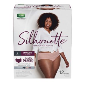 Female Adult Absorbent Underwear Depend   Silhouette   Pull On with Tear Away Seams Large Disposable Heavy Absorbency