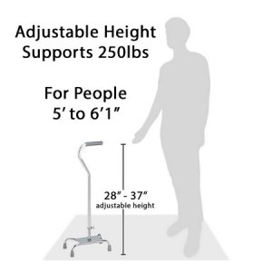 Large Base Quad Cane Carex   Aluminum 28 to 37 Inch Height Silver