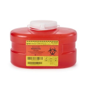 Sharps Container BD    5-3/10 H X 9-1/10 W X 5 D Inch 3.3 Quart Red Base / Translucent Lid Vertical Entry