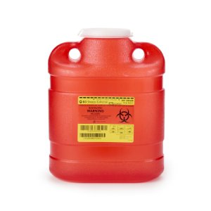 Sharps Container BD    11-1/2 H X 9-2/5 W X 5-3/10 D Inch 6.9 Quart Red Base / Translucent Lid Vertical Entry