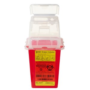 Sharps Container BD    9 H X 4-1/2 W X 4 D Inch 1.5 Quart Red Base / Clear Lid Vertical Entry