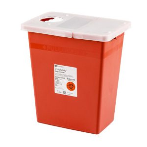 Sharps Container SharpSafety    26 H X 18-1/4 W X 12-3/4 D Inch 18 Gallon Red Base / White Lid Horizontal Entry