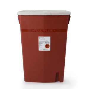 Sharps Container SharpSafety    26 H X 18-1/4 W X 12-3/4 D Inch 18 Gallon Red Base / White Lid Horizontal Entry
