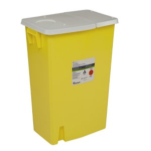 Chemotherapy Waste Container SharpSafety    26 H X 18-1/4 W X 12-3/4 D Inch 18 Gallon Yellow Base / White Lid Horizontal Entry