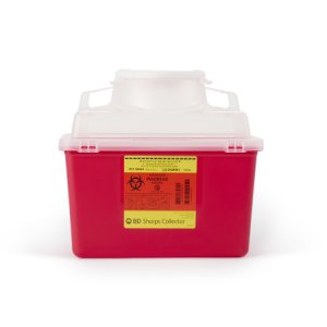 Sharps Container BD    11-1/2 H X 12-4/5 W X 8-4/5 D Inch 14 Quart Red Base / Clear Lid Vertical Entry