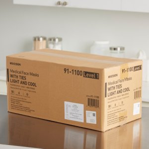 Surgical Mask McKesson Pleated Tie Closure One Size Fits Most Blue NonSterile ASTM Level 1 Adult