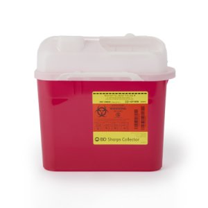 Sharps Container BD    Gardian 11-7/10 H X 16-3/5 W X 4-1/2 D Inch 5.4 Quart Red Base / White Lid Horizontal Entry