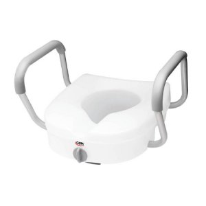 Raised Toilet Seat with Arms E-Z Lock    5 Inch Height White 300 lbs. Weight Capacity