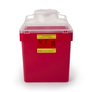 Sharps Container BD    17-1/2 H X 12-4/5 W X 8-4/5 D Inch 6 Gallon Red Base / Clear Lid Vertical Entry