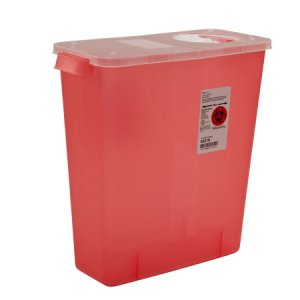 Sharps Container In-Room    13-3/4 H X 13-3/4 W X 6 D Inch 3 Gallon Translucent Red Base / Translucent Lid Vertical Entry