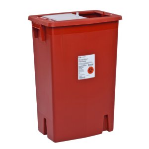 Sharps Container SharpSafety    18-3/4 H X 18-1/4 W X 12-3/4 D Inch 12 Gallon Red Base / Clear Lid Vertical Entry