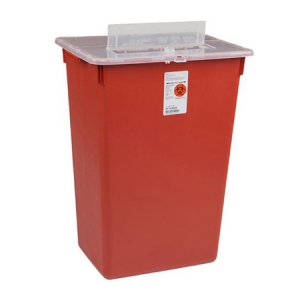 Sharps Container Sharps-A-Gator    15-1/2 H X 21-1/2 W X 12 D Inch 10 Gallon Red Base / Clear Lid Horizontal Entry
