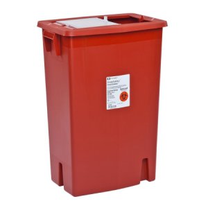Sharps Container SharpSafety    26 H X 18-1/4 W X 12-3/4 D Inch 18 Gallon Red Base / Translucent Lid Vertical Entry