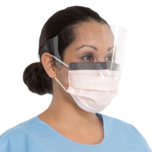 Procedure Mask with Eye Shield FluidShield Anti-fog Foam Pleated Earloops One Size Fits Most Orange NonSterile ASTM Level 3 Adult