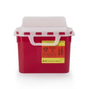 Sharps Container BD    12 H X 12 W X 4-4/5 D Inch 5.4 Quart Red Base / White Lid Horizontal Entry