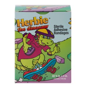 Adhesive Strip American   White Cross Stat Strip   3/4 X 3 Inch Plastic Rectangle Kid Design (Herbie the Dinosaur) Sterile