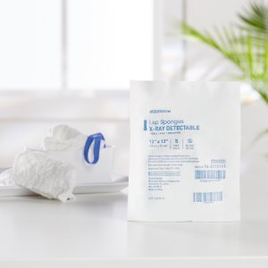 Surgical Laparotomy Sponge McKesson X-Ray Detectable Cotton 12 X 12 Inch 5 Count Soft Pack Sterile