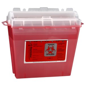Sharps Container Bemis    Sentinel 10 H X 5-1/4 W X 11 D Inch 1.25 Gallon Translucent Red Base / Translucent Lid Horizontal Entry