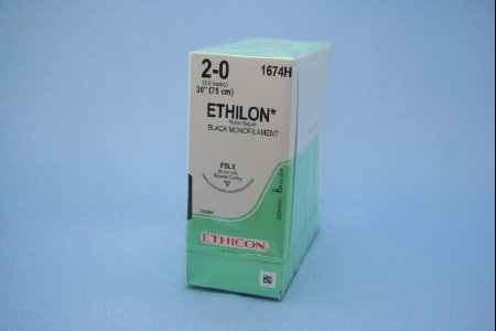 Suture with Needle Ethilon    Nonabsorbable Uncoated Black Monofilament Nylon Size 2 - 0 30 Inch Suture 1-Needle 36 mm Length 3/8 Circle Reverse Cutting Needle
