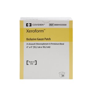 Xeroform Petrolatum Impregnated Dressing Xeroform    Occlusive 4 X 4 Inch Fine Mesh Gauze Bismuth Tribromophenate (Xeroform) / Petrolatum Sterile