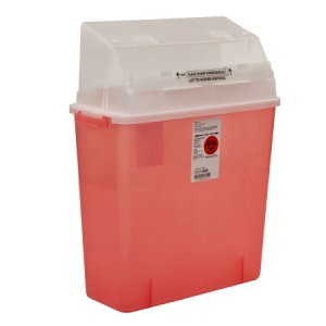 Sharps Container GatorGuard    In-Room    20-1/2 H X 14 W X 6 D Inch 3 Gallon Translucent Red Base / Clear Lid Horizontal Entry