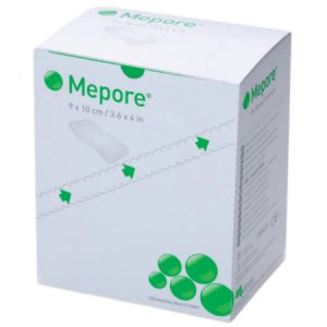 Adhesive Dressing Mepore   3-3/5 X 4 Inch Nonwoven Spunlace Polyester Rectangle White Sterile
