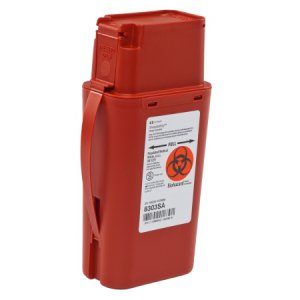 Pocket Shuttle Sharps Container SharpSafety    8-3/4 H X 2-1/2 D X 4-1/2 W Inch 1 Quart Red Base / Red Lid Vertical Entry
