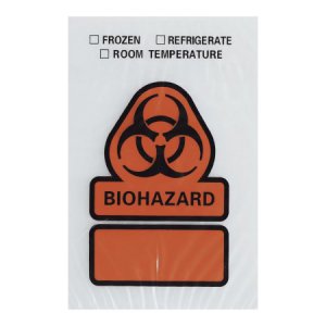 Specimen Transport Bag with Document Pouch 6 X 9 Inch Zip Closure Biohazard Symbol / Storage Instructions NonSterile