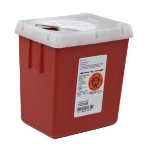 Sharps Container AutoDrop    7-1/4 H X 6-1/2 W X 4-1/2 D Inch 2.2 Quart Red Base / White Lid Vertical Entry