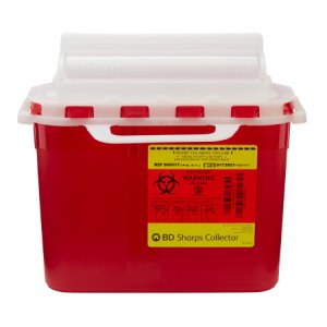 Sharps Container BD    12 H X 12 W X 4-4/5 D Inch 5.4 Quart Red Base / White Lid Horizontal Entry