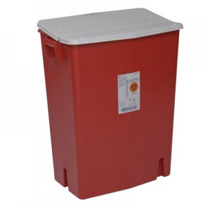 Perfusion Waste Container SharpSafety    27-1/2 H X 15-1/4 D X 21-1/4 W Inch 30 Gallon Red Base / White Lid Horizontal / Vertical Entry