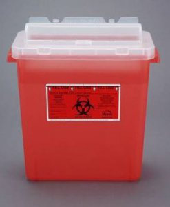 Sharps Container Bemis    Sentinel 15 H X 13-7/8 L X 6-7/8 W Inch 3 Gallon Translucent Red Base / Translucent Lid Horizontal Entry