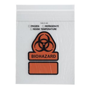 Specimen Transport Bag with Document Pouch 6 X 9 Inch Zip Closure Biohazard Symbol / Storage Instructions NonSterile