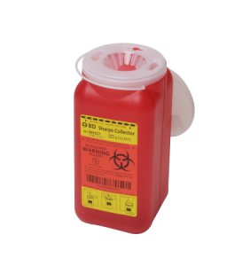 Sharps Container BD    7-1/2 H X 3-3/5 W X 3-3/5 D Inch 1.4 Quart Red Base / Translucent Lid Vertical Entry