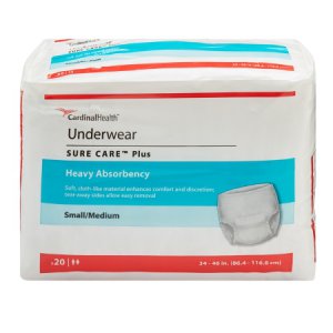Unisex Adult Absorbent Underwear Sure Care    Plus Pull On with Tear Away Seams Small / Medium Disposable Heavy Absorbency