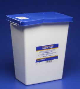 Pharmaceutical Waste Container PharmaSafety    17-3/4 H X 11 W X 15-1/2 D Inch 8 Gallon White Base / Blue Lid Vertical Entry