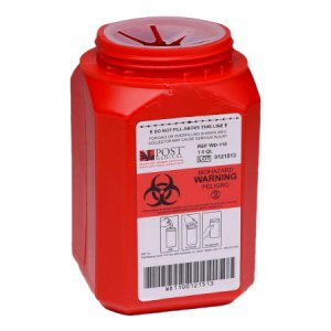 Sharps Container 1 Quart Red Base / Translucent Lid Vertical Entry