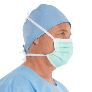Surgical Mask Halyard Anti-fog Adhesive Film Pleated Tie Closure One Size Fits Most Green NonSterile Not Rated Adult