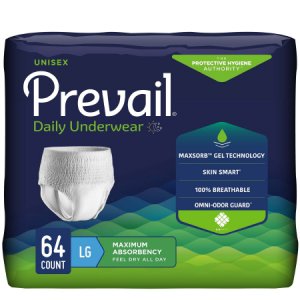 Unisex Adult Absorbent Underwear Prevail   Pull On with Tear Away Seams Large Disposable Heavy Absorbency