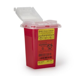 Sharps Container BD    7 H X 4-9/10 W X 3-9/10 D Inch 1 Quart Red Base / Clear Lid Vertical Entry