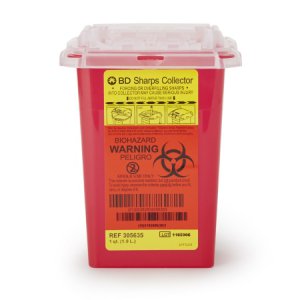 Sharps Container BD    7 H X 4-9/10 W X 3-9/10 D Inch 1 Quart Red Base / Clear Lid Vertical Entry