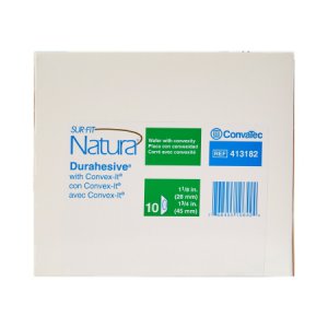 Ostomy Barrier Sur-Fit Natura   Precut, Extended Wear Durahesive   White Tape 45 mm Flange SUR-FIT Natura   System Hydrocolloid 1-1/8 Inch Opening 4-1/2 X 4-1/2 Inch