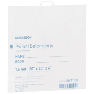 Patient Belongings Bag McKesson 4 X 20 X 20 Inch Polyethylene Snap Closure White