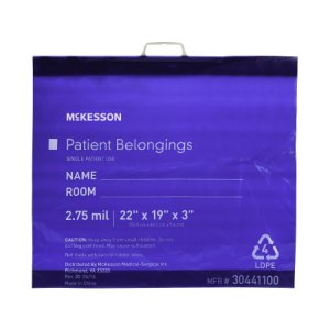 Patient Belongings Bag McKesson 3 X 19 X 22 Inch Polyethylene Snap Closure Blue