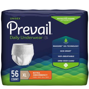 Unisex Adult Absorbent Underwear Prevail   Daily Underwear Pull On with Tear Away Seams X-Large Disposable Moderate Absorbency
